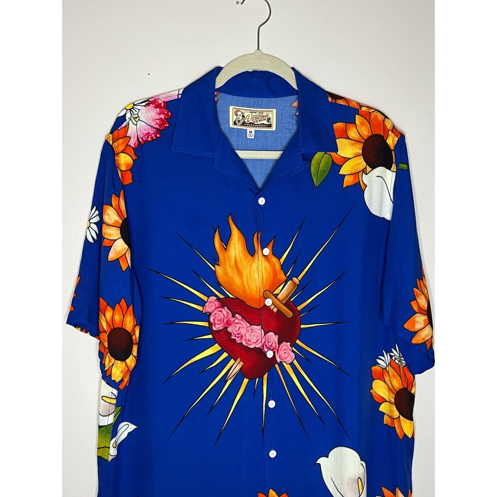 Pleasures Verona Beach Romeo and Juliet Leonardo DiCaprio Blue Rayon Shirt Men M